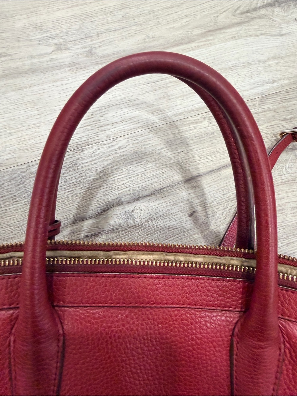 Ralph Lauren Burgundy Pebbled Leather Satchel with Gold Hardware - Picture 11 of 15